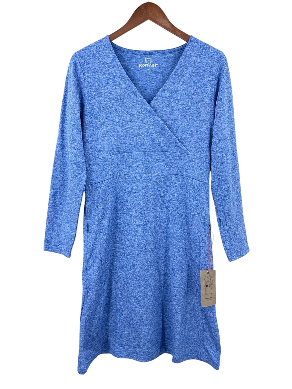 New SCOTTeVEST Daphne Faux Wrap Dress Pockets Blue